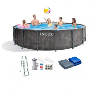 Каркасный бассейн INTEX Grey Wood Prism Frame Premium 457 Х 122 см