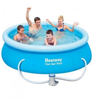 Бассейн с надувным кольцом 244х66 Bestway Fast Set + фильтр-насос 1250 л/час